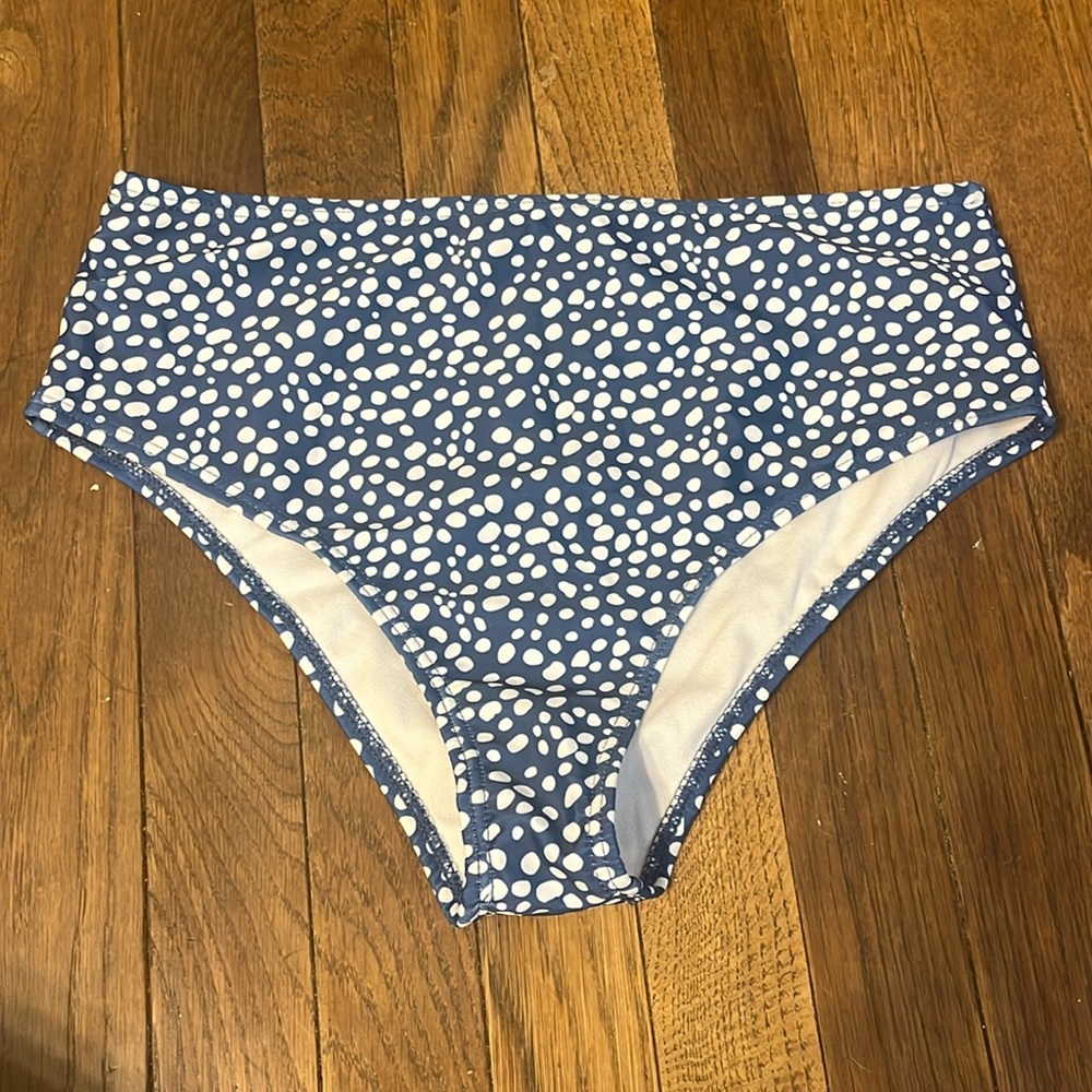 Blue and white polka dotted bikini bottoms